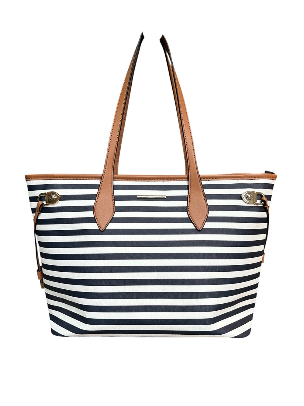 Aldo Striped Navy and White Large Tote with Tan Trim NWOT - Picture 3 of 14